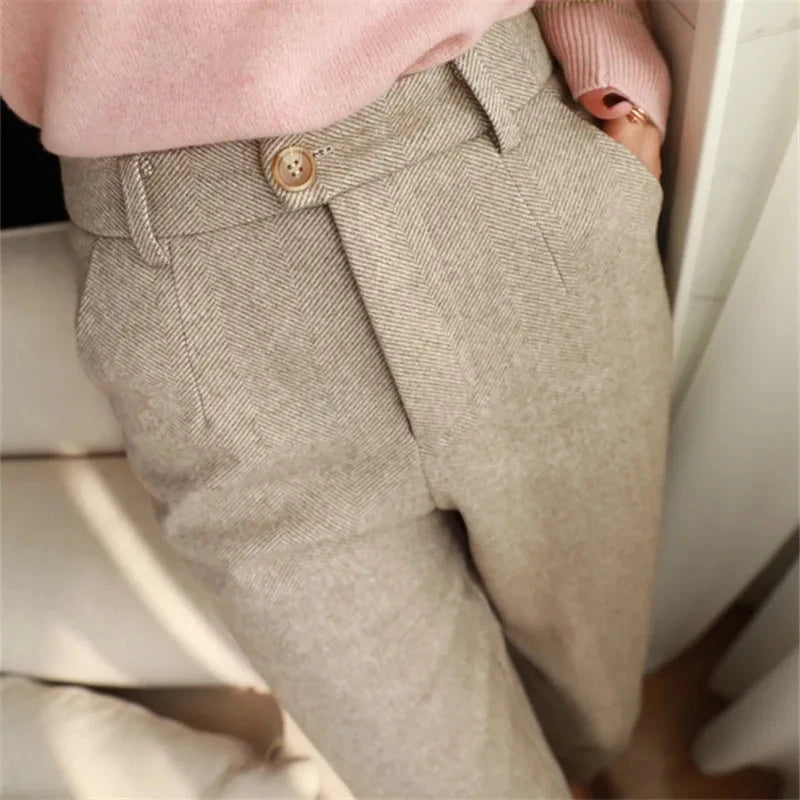 HonestyBazaar™  Women's High-Waisted Woolen Harem Pants – Autumn/Winter Office Trousers