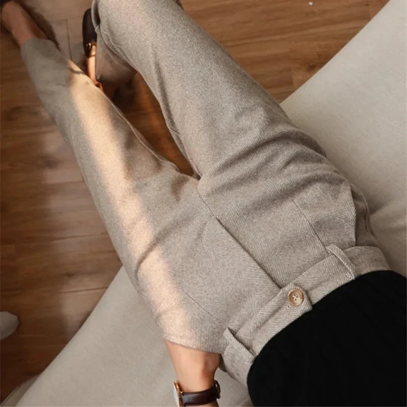 HonestyBazaar™  Women's High-Waisted Woolen Harem Pants – Autumn/Winter Office Trousers