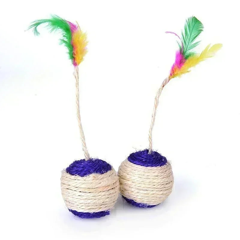 HonestyBazaar™  Interactive Sisal Scratching Ball - Cat Toy with Feather for Training