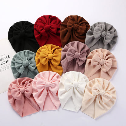 HonestyBazaar™ Ribbed Turban Baby Hats with Bow Newborn & Toddler Headwraps