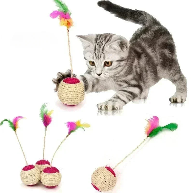 HonestyBazaar™  Interactive Sisal Scratching Ball - Cat Toy with Feather for Training