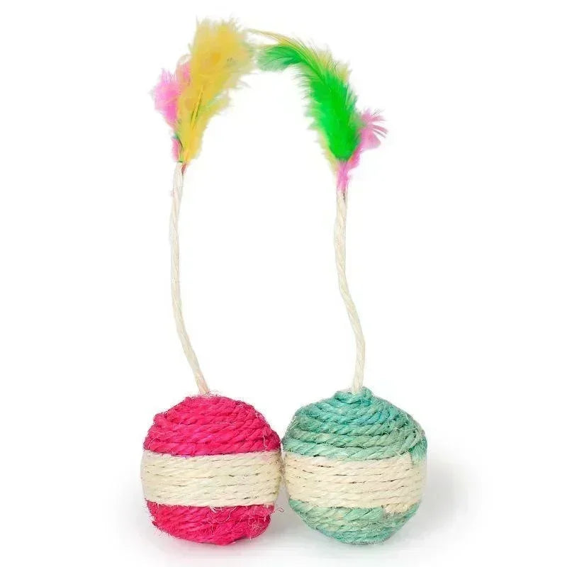 HonestyBazaar™  Interactive Sisal Scratching Ball - Cat Toy with Feather for Training